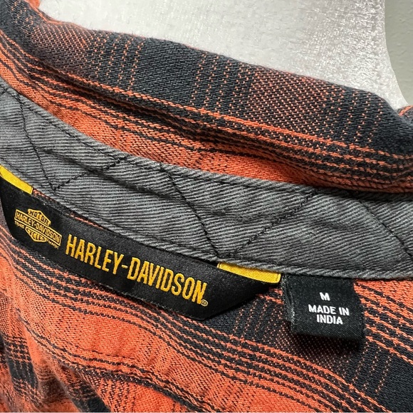 Women's Harley Davidson Embroidered Flannel Button Up Long Sleeve Orange/Black M - Picture 5 of 6